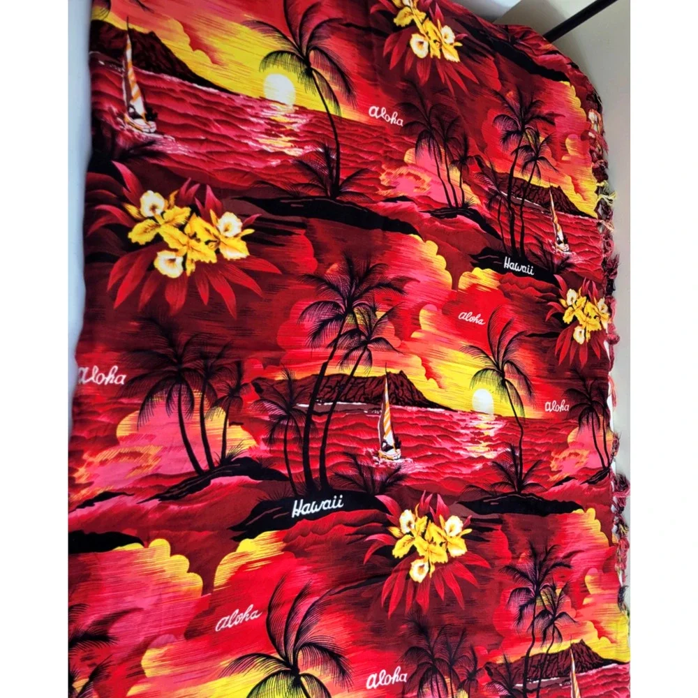 Royal Hawaiian Creations Red Pareo Beach Hawaii Aloha Fringe Dress Scarf 42